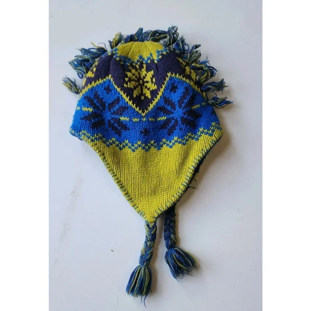 LL Bean Hat 284767 Mohawk Earflap Kids L Beanie Blue Lime Green Discontinued VNT